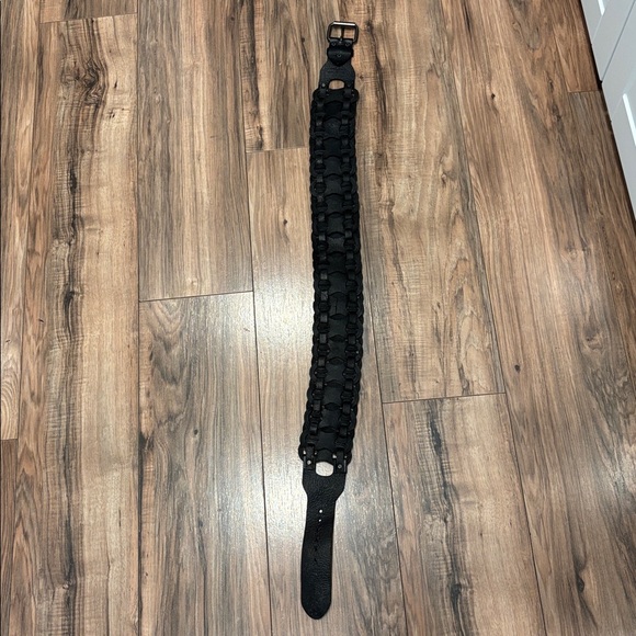 Leather Braided Extra Wide Black Belt Dressy Dress Coat Cinch Buckle Unique - Picture 5 of 13